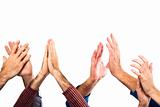 Hands Raised Up Clapping on White Background