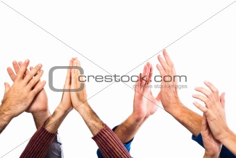 Hands Raised Up Clapping on White Background