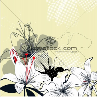 Background with white lily flowers