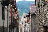 Anso Village street stone houses in Pyrenees