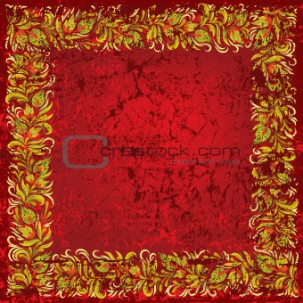 abstract background grunge red wall with floral ornament
