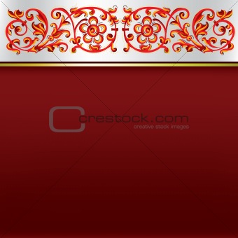 abstract background with red floral ornament on white