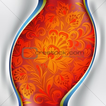 abstract background with red floral ornament on white