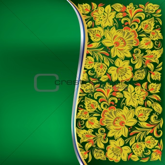 abstract background with yellow floral ornament on green