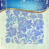 abstract grunge background with blue floral ornament on green