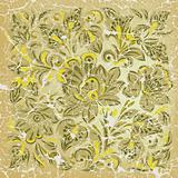 abstract grunge background with floral ornament yellow