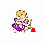 Vector illustration of cute cupid ready to shoot his arrow