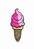 Vector illustration of pink ice cream cone