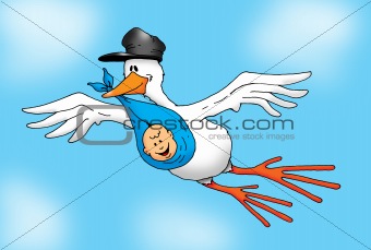 Flying Stork with Baby Boy