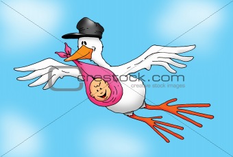 Flying Stork with Baby Girl