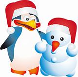 Penguin and snowman vector