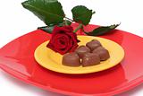 Chocolate hearts and rose