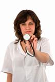 Listening with stethoscope
