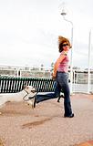 woman running with dog