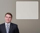 Blurred Portrait of Happy Young Businessman with Text Box.