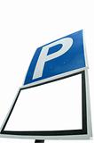 Parking with blank white sign isolated