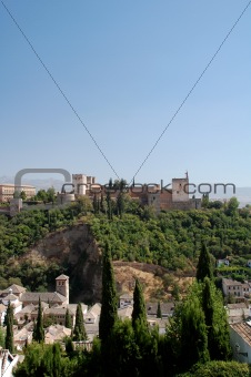 View of the palaces of La Alhambra in Granada, Andalousia, Spain, Europe.