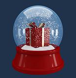 red gift box in a snow globe