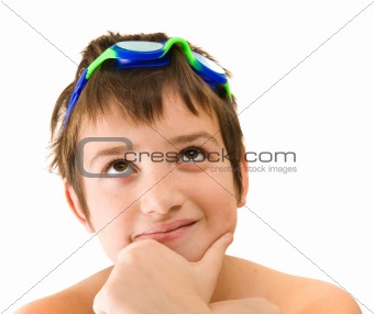 where would my new goggles take me - small caucasian boy dreaming of his sports career