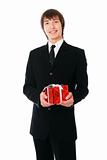 businessman with the red gift 