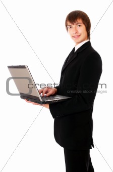 teenage businessman is working at notebook