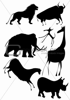 vector - various animals a la cave painting