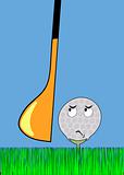 angry golfball awaiting stroke