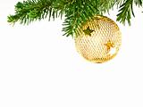 Christmas Tree Holiday Ornament Hanging from a Evergreen Branch Isolated