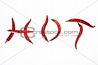 Red hot chili peppers on white background - hot