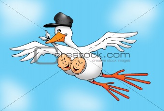 Flying Stork with Baby Twins