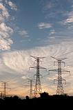 Electrical Transmission Towers (Electricity Pylons) at Dusk