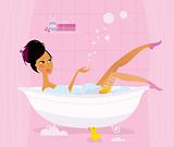 Time to relax: Illustration of a woman in retro bathtub