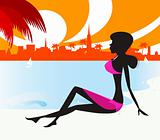 Black woman silhouette: girl relaxing on the beach