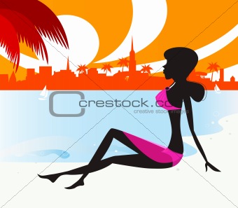Black woman silhouette: girl relaxing on the beach