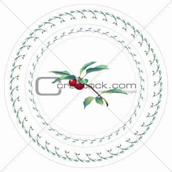 Cherries. Decorative pattern for plate.