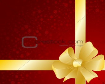 Greeting red card with glossy ribbon and bow