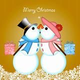 Christmas Kissing Snowman Couple Giving Gifts