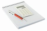 Pen and white calculator notepad