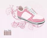 Shoes, sneakers on floral. Vector illustration