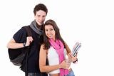 teens (young man and woman), going to school, isolated on white, studio shot