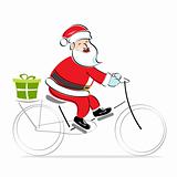 santa on cycle wishing merry christmas