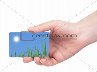 Template business cards in his hand