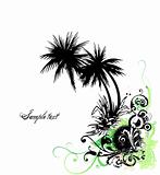 Palm and grunge floral background. Vector