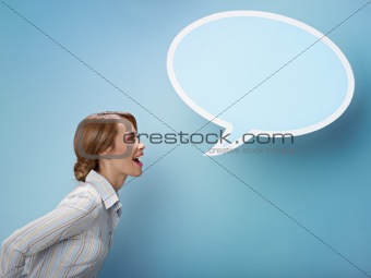 businesswoman with think balloon