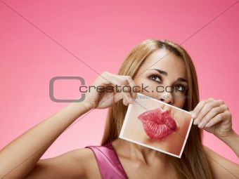 businesswoman sending big kiss