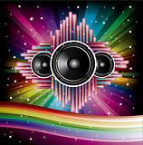 Rainbow Disco Background with speaker and stars
