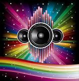 Rainbow Disco Background with speaker and stars