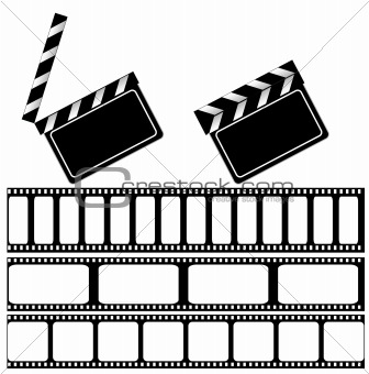 Movie clapper board and filmstrip