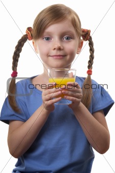 Young funny girl with a glass of juice