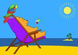 Teddy bear in a chaise lounge on a beach